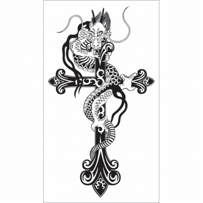 タトゥーシール 十字架ドラゴン(タトゥー)