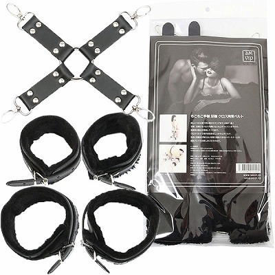 <SM VIP>もこもこ手枷 足枷 クロス拘束ベルト(拘束具)