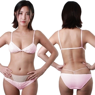 肌なじみの良いコットン生地レース付きインゴムブラ&ショーツ ピンク(ランジェリー)