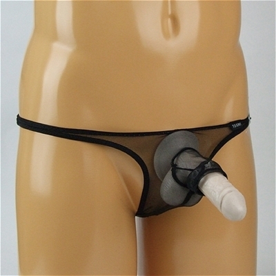 メンズ キラキラスケスケ生地ゾウさんイボイボリング付きTバック (ブラック)(ランジェリー)